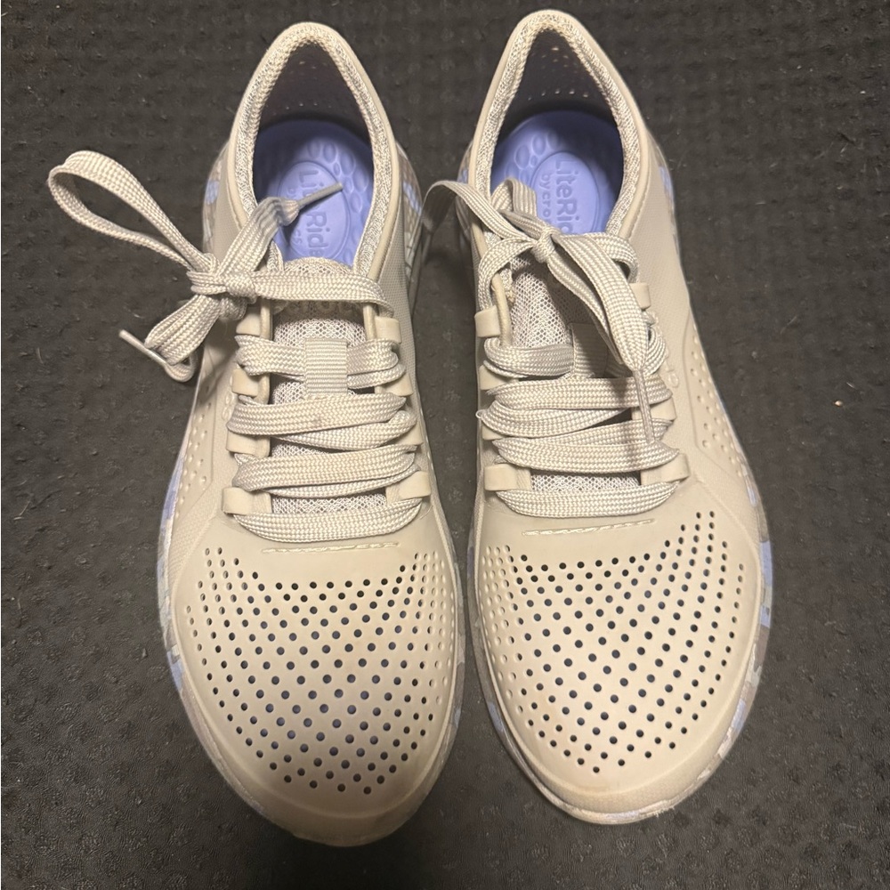 CROCS Light Gray Perforated Lace-Up Sneakers